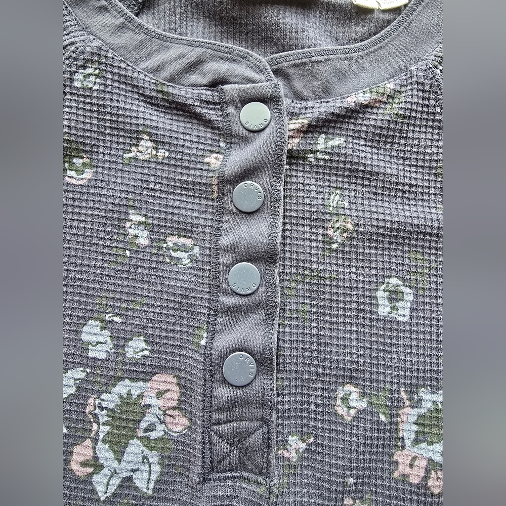 Orvis Navy Small Floral Button-Up Thermal Top Winter And Fall . - Picture 7 of 8